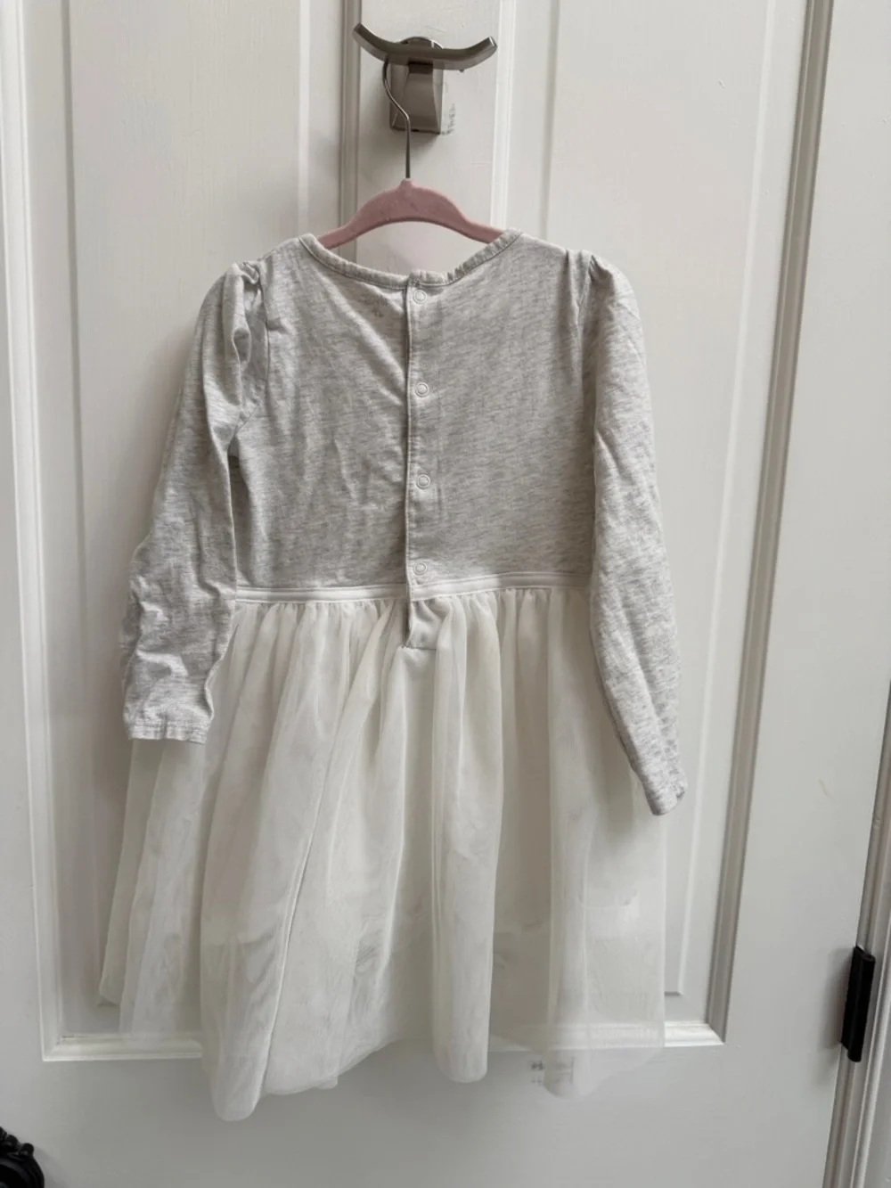 Carter's 4T Girls Gray and White Tulle Bow Long Sleeve Party Dress